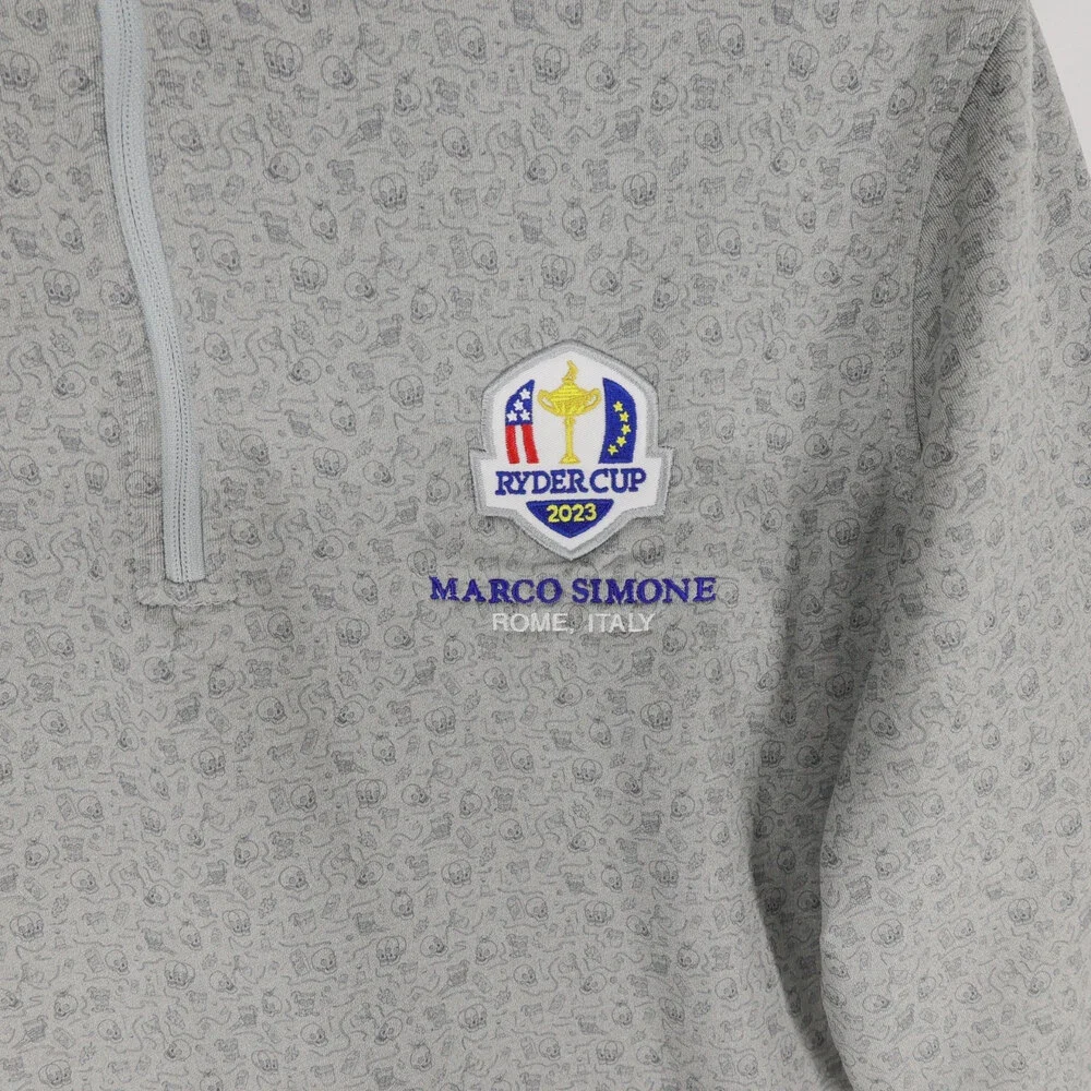 Peter Millar Perth Pullover Mens S Gray Skull Print 1/4 Zip Ryder Cup 2023 Rome